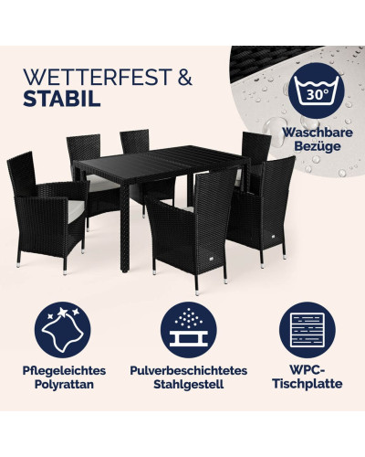 Gartenmöbel Set 7-tlg. Polyrattan WPC-Tisch Riga